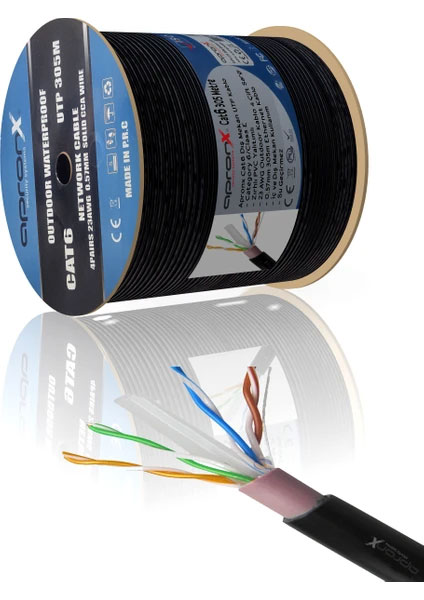 APRONX CAT6 23AWG 305M OUTDOOR 0.57MM SIYAH UTP KABLO