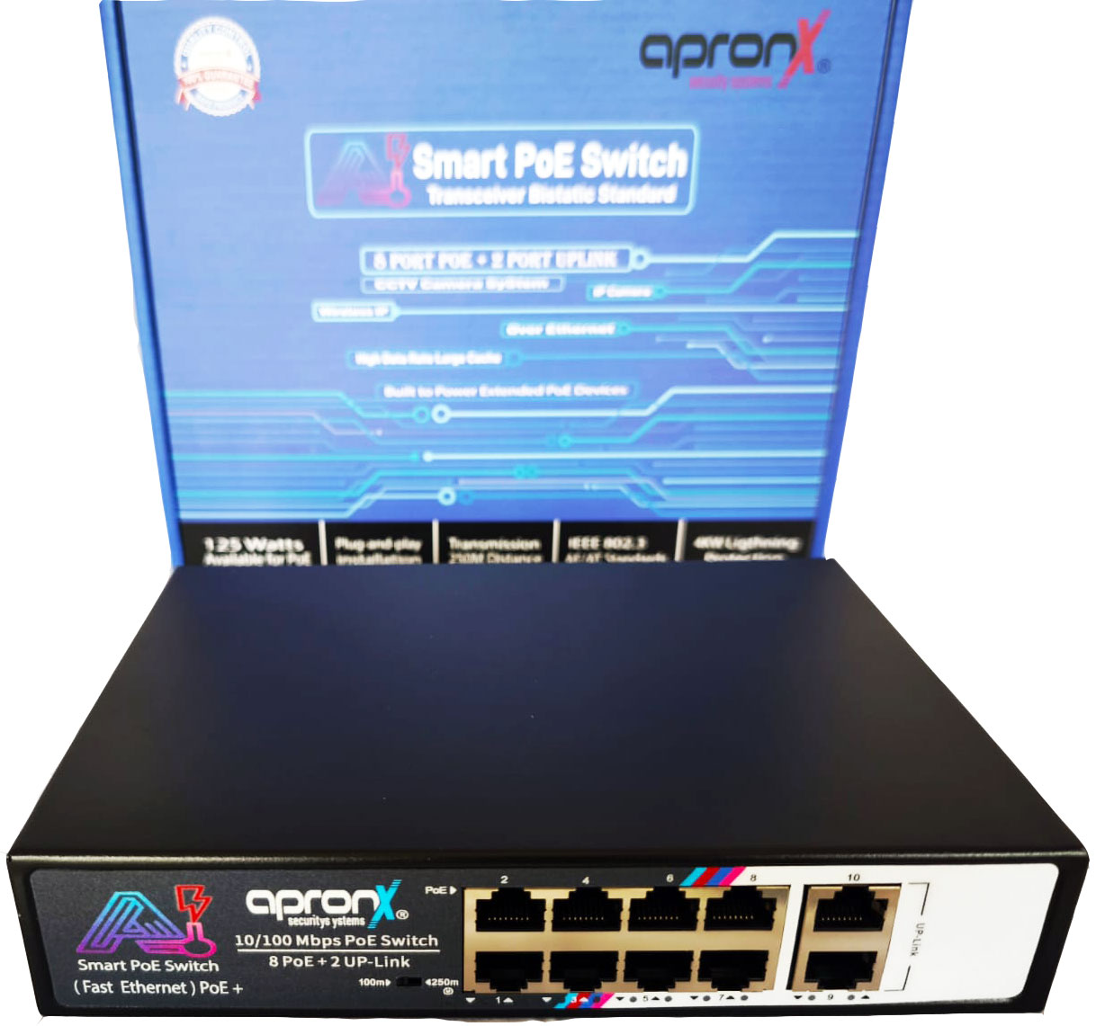 APRONX 8 PORT 10/100 8 POE PORTS+2GB UPLINK 125W POE SWITCH