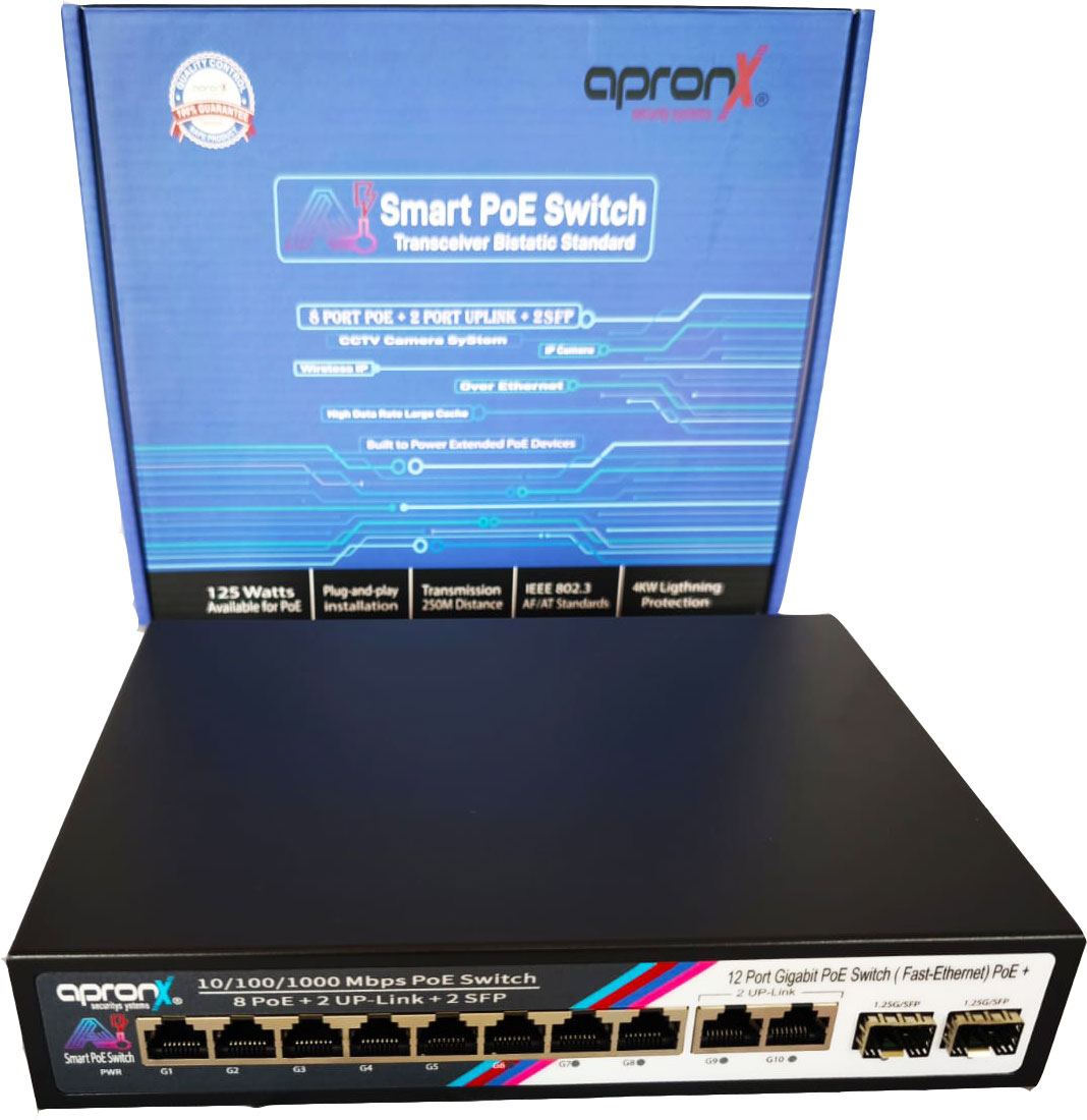 APRONX 8 PORT 10/100/1000 8 POE PORTS+2GB UPLINK+2SFP 125W POE SWITCH