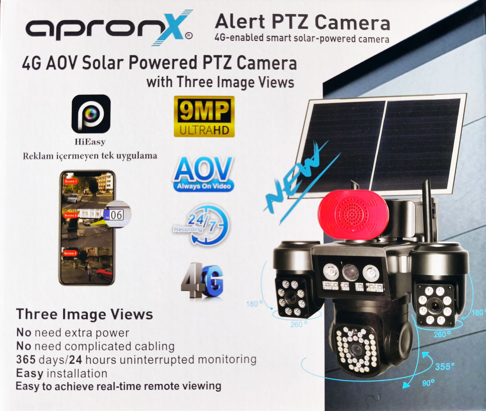 APRONX APX-WSP795 9MP AOV 4G SOLAR U KAMERA 60 LED PTZ